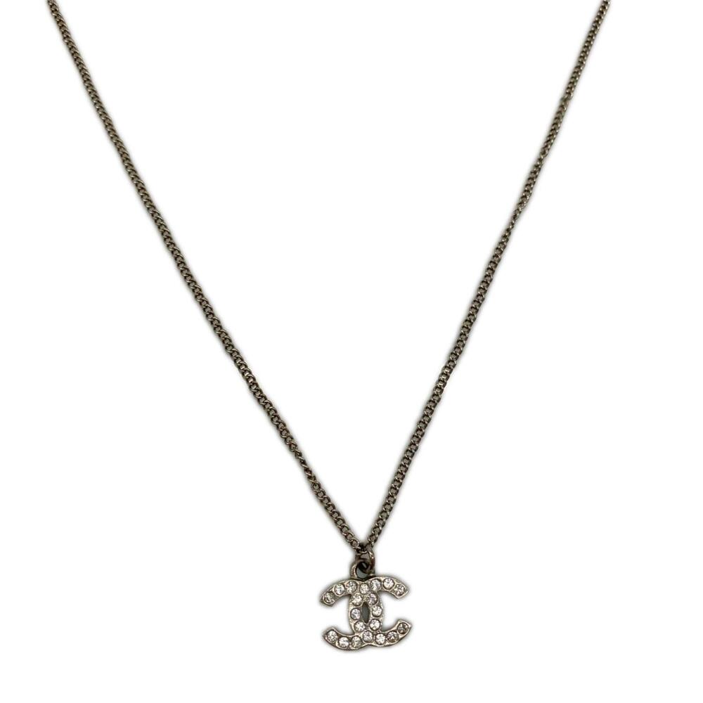CHANEL Coco Mark Necklace, Silver, Rhinestone, SP, Women's